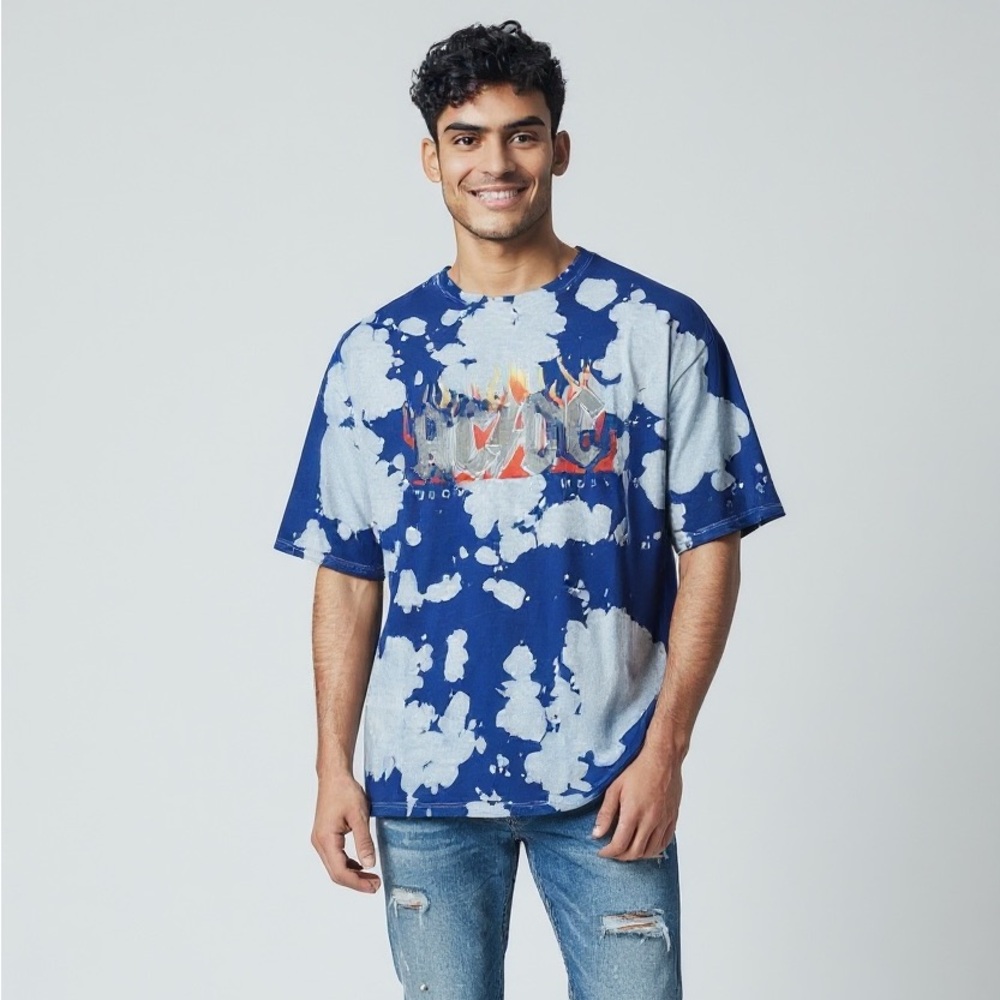 AC/DC Blue and White Paint Splatter Graphic Tee - Men’s Size: Small